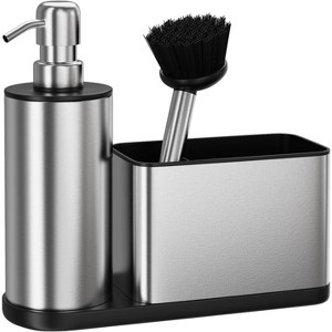 Kitchen Soap Dispenser Set 3 in 1, Stainless Steel Dish Soap Dispenser with Sponge Holder and Brush Holder - 1 of 4