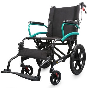 Wheelchairs for Adults,Lightweight Transport Wheelchair with Swing-Away Footrests,Foldable and Portable Travel Wheelchair (Green) - 1 of 4