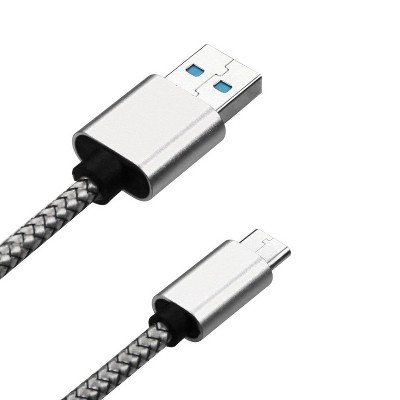 MYBAT USB Type-C Braided Leather Data Cable with Aluminum Alloy Connector Encapsulation, 3.3FT, Silver