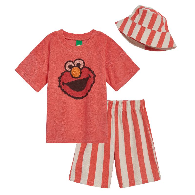 Sesame Street Elmo T-Shirt Shorts and Hat 3 Piece Toddler, 1 of 5