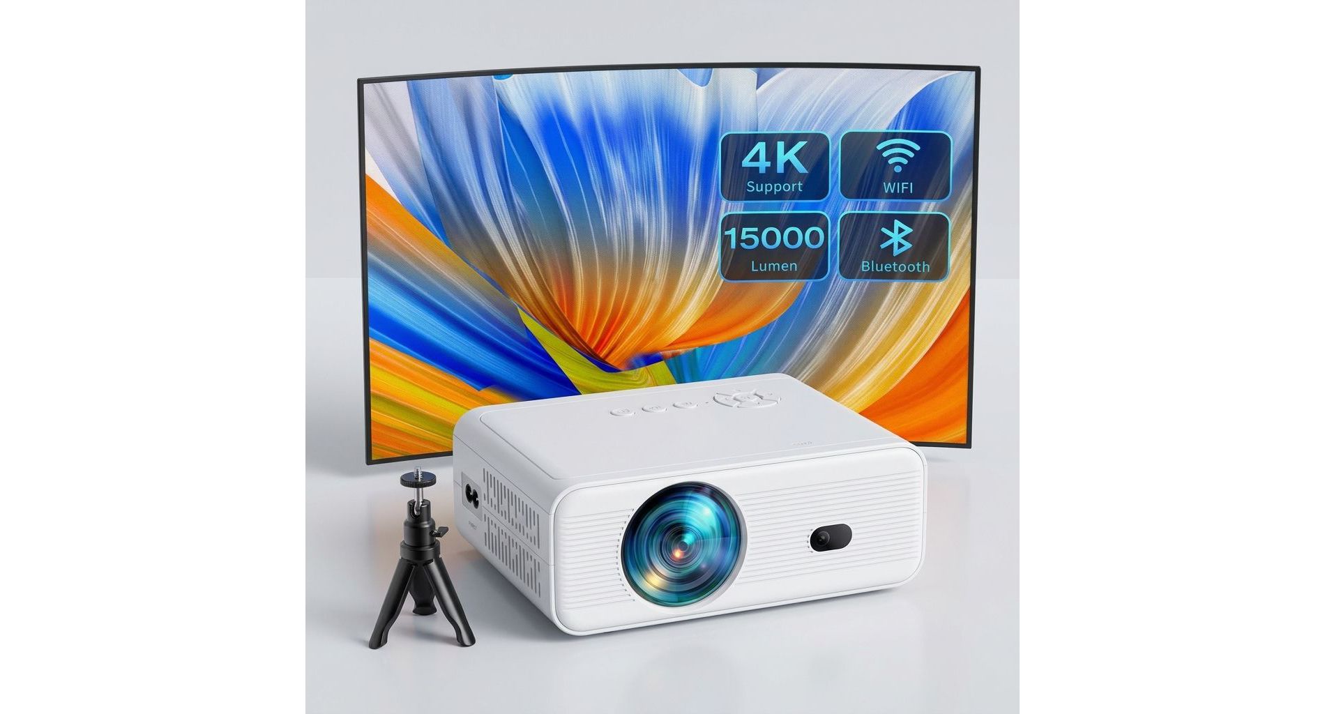 Projector 1080P Full HD Portable Mini Projector, Bluetooth Movie Projector, Compatible with TV Stick/Smartphone/PC/Game Console/HDMI/USB