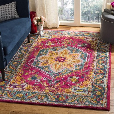 Fuchsia & Blue Medallion Synthetic Area Rug - 4' x 6'