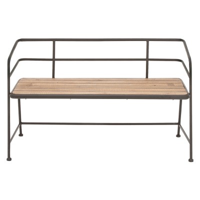 Metal and Wood Bench Slat Back Black/Brown - Olivia & May