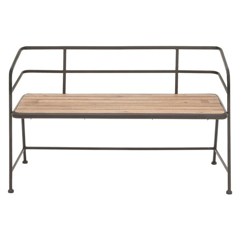 Metal And Wood Bench Slat Back Black/brown - Olivia & May : Target