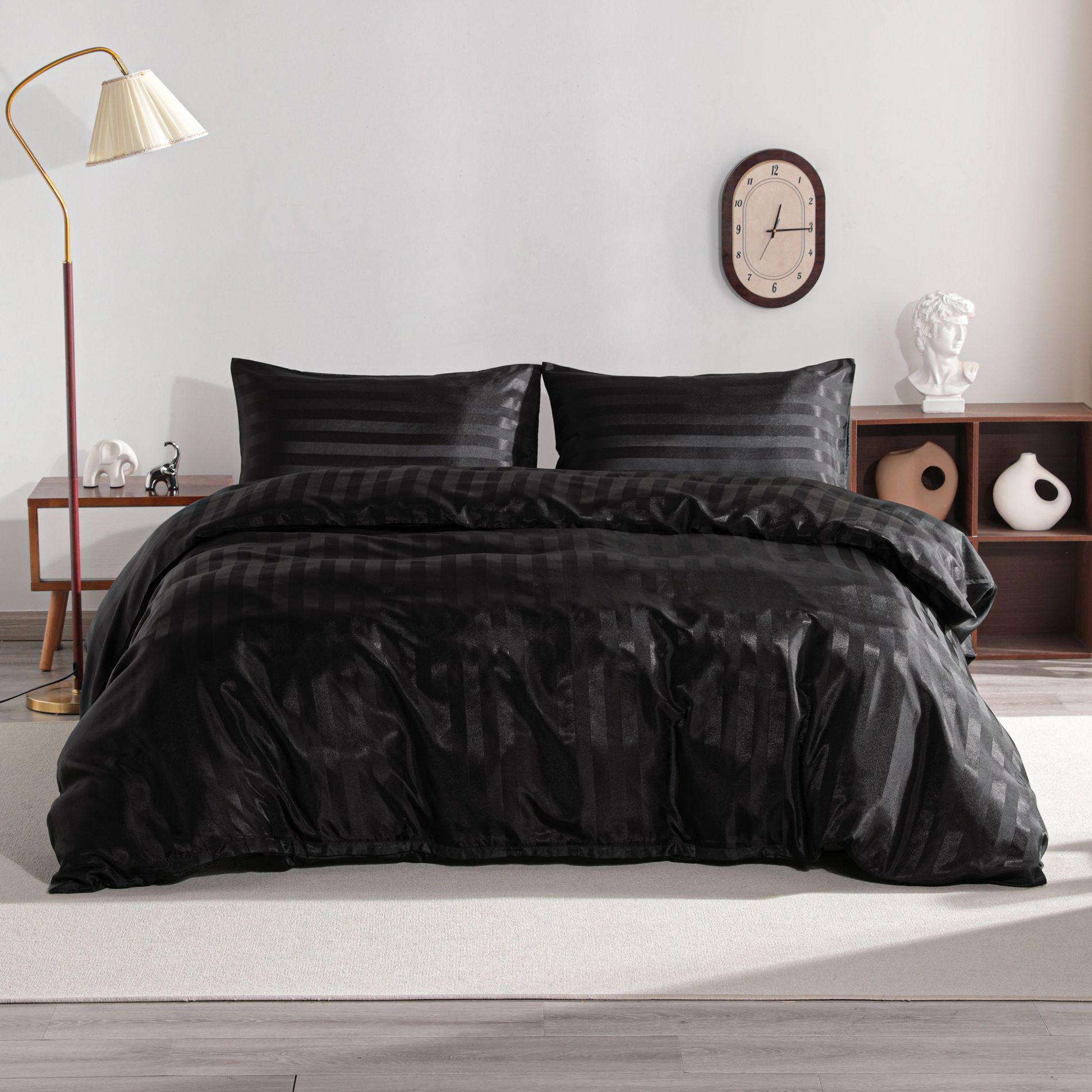 3 Pieces Satin Stripe Duvet Cover Set, Ultra-Soft & Luxury Comforter Cover Set  - NTBAY