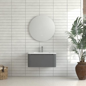 PexFix 30" Floating Bathroom Vanity with Sink Modern Integrated Ceramic Basin Wall Mounted Bathroom Cabinet Soft-Close U-Shaped Drawer Grey - 1 of 4
