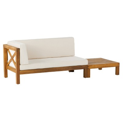 2pc Brava Outdoor Acacia Wood Left Arm Loveseat & Coffee Table with Cushion Teak/Beige - Christopher Knight Home: Rustic Charm, Modern Durability