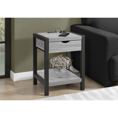 Contemporary 2 Tier Accent Table with Storage Drawer and USB Port, 24 ...
