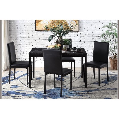 NicBex Dining Table Set for 4 Faux Marble Tabletop with 4 Side Chairs Black Finish Metal Frame for Dining Room