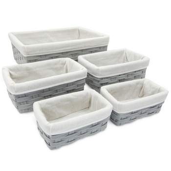 White Rectangle Woven Storage Baskets with Lid- 4 Pc.