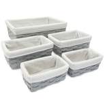 Juvale 5 Piece Grey Wicker Baskets with Cloth Lining for Storage, Lined Bins for Organizing Closet Shelves, 3 Sizes