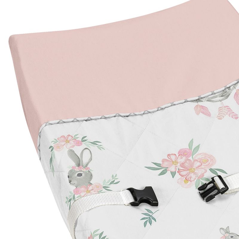 Sweet Jojo Designs Girl Changing Pad Cover Bunny Floral Pink Grey and White, 4 of 7