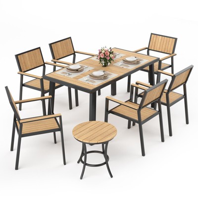 Pamapic 8-Piece Aluminum Outdoor Patio Dining Set with Rectangle Table, Small Side Table and 6-Stackable Chairs