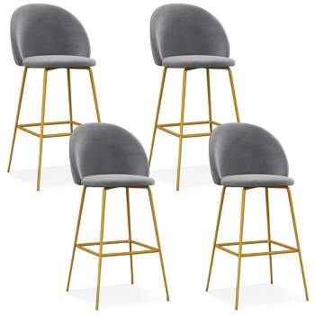 Costway Set of 4 Bar Stools 29'' Velvet Upholstered Bar Height Chairs with Padded Seats