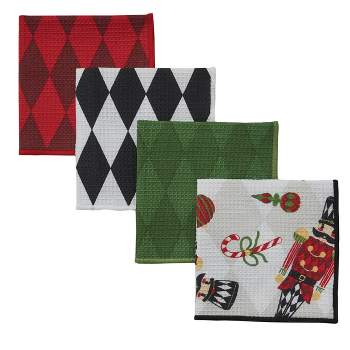 Swedish Dish Cloth Green Dots & Christmas Dogs - Two Swedish Dishcloths  7.75 Inches - Eco Friendly - W1032*W446 - Cellulose - Off-White