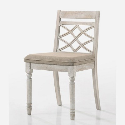 Cillin Antique White Upholstered Cross Back Side Chair Set