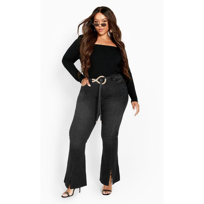 Women's Plus Size Ebony Flare Jean - black | AVEOLOGY, 1 of 7