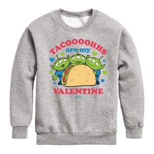 Boys' - Toy Story - Tacos Are My Valentine Graphic Long Sleeve Fleece Sweatshirt - 1 of 4