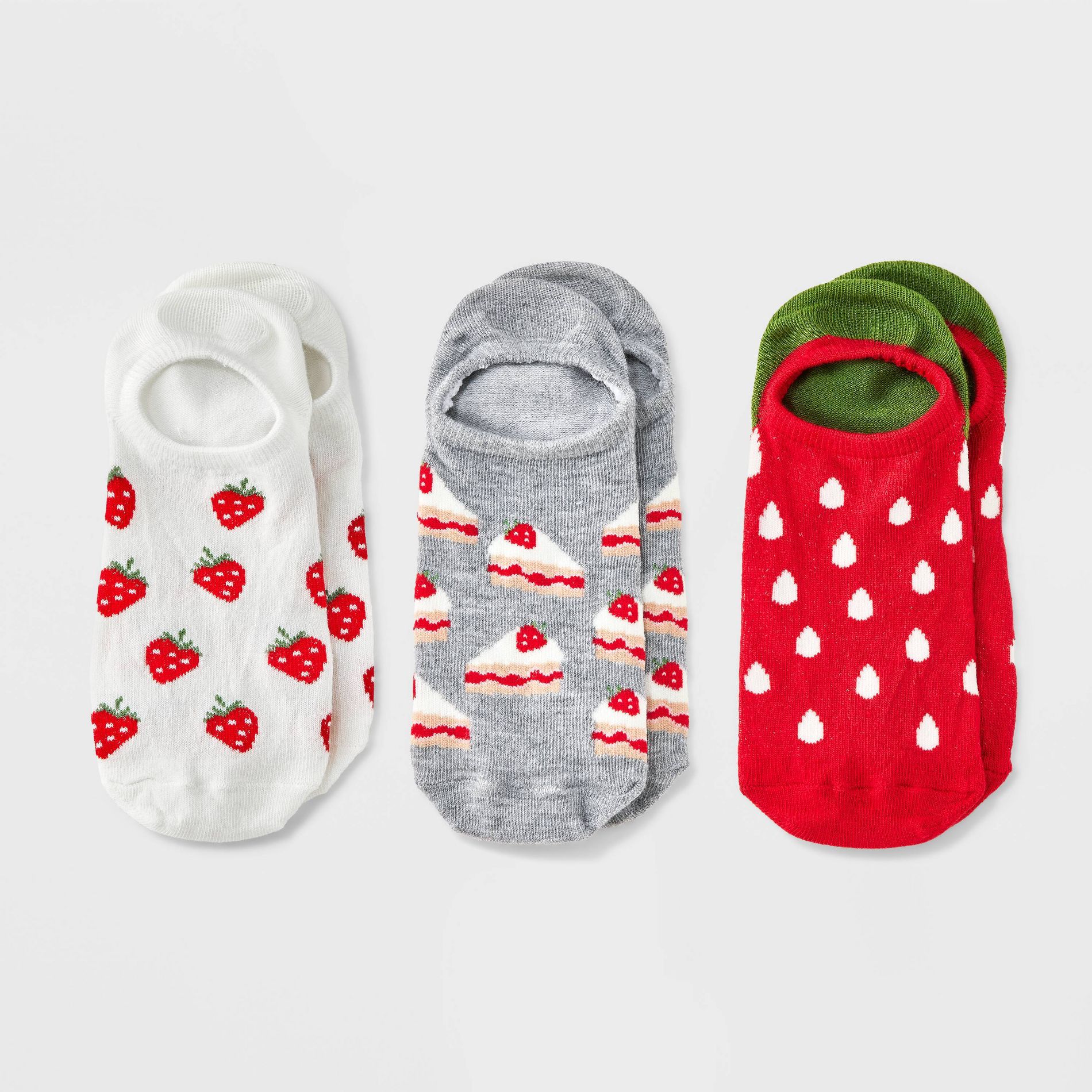 Women's Strawberry 3pk Liner Socks - Red/Ivory/Heather Gray 4-10