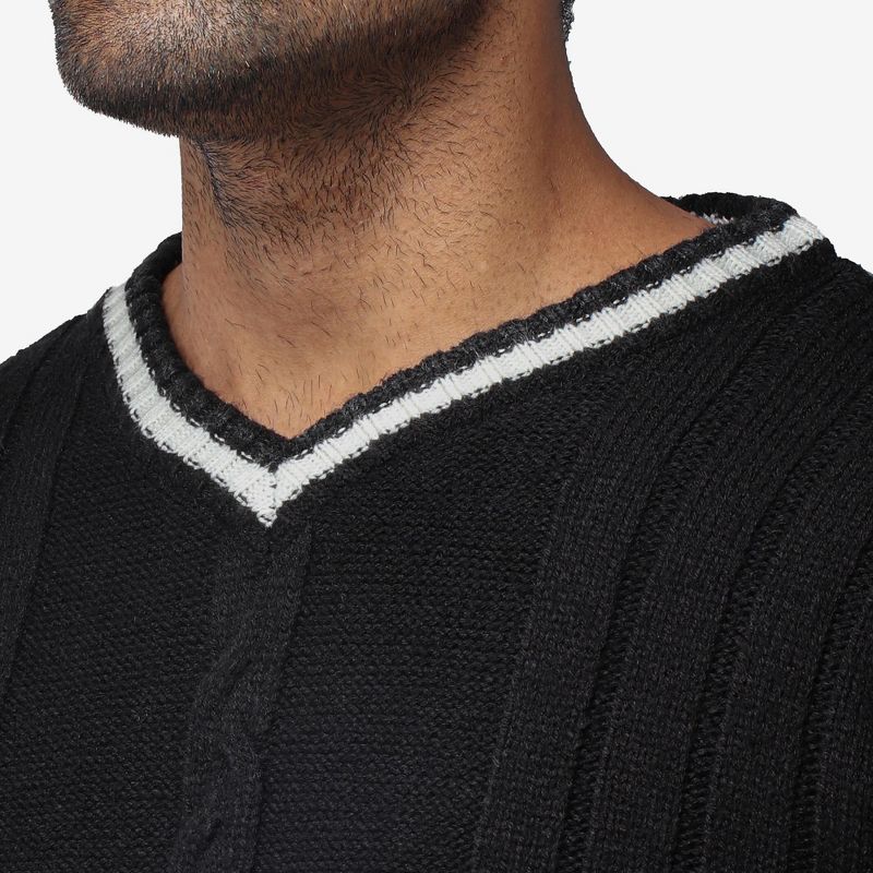 X RAY Men's Cable Knit Tipped V-Neck Sweater, 4 of 7