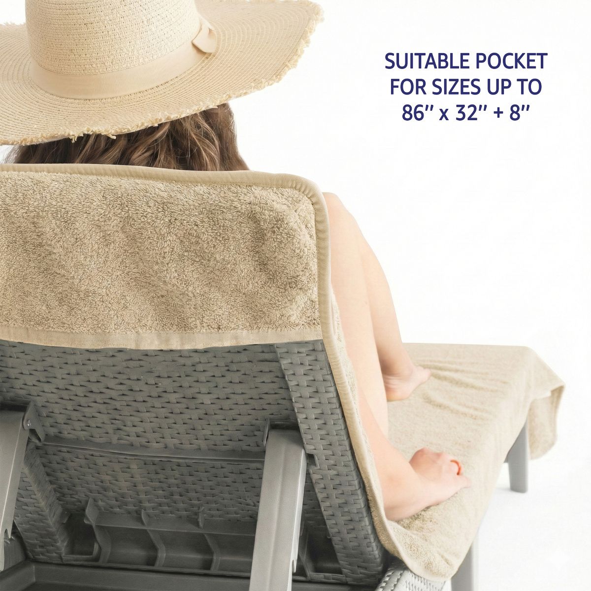 American Soft Linen Turkish Chaise Lounge Covers with Pocket, 86"x32" Pool Chair Towel, Patio and Garden Lounging Cover Towel - thumbnail 2