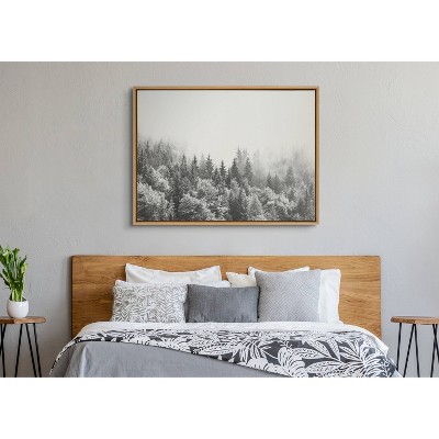 Natural Framed Black and White Forest Landscape Canvas Print, 28" x 38"