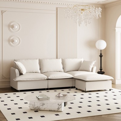 YOOCOZZ Chenille Upholstered Sectional Sofa with Movable Ottoman and 2 Pillows