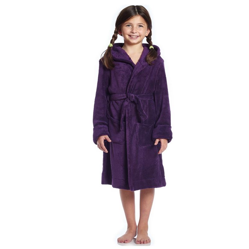 Leveret Kids Fleece Solid Color Hooded Robe, 1 of 3