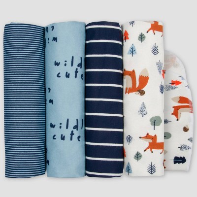 Gerber Baby Boys' 4pk Fox Flannel Blanket - Off-White/Blue