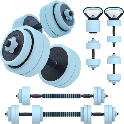 4-in-1 Adjustable Dumbbell Set with Connector, Converts to Barbell, Kettlebell, Push-Up Stand & Ab Roller