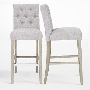 WestinTrends 29" Linen Fabric Tufted Bar Stool (Set of 2) - 1 of 4