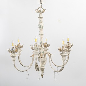 Vintage Distressed White Chandelier with 6 Lights, Elegant Design and Crystal Accents, Home Decor Lighting, 1pc - 1 of 4