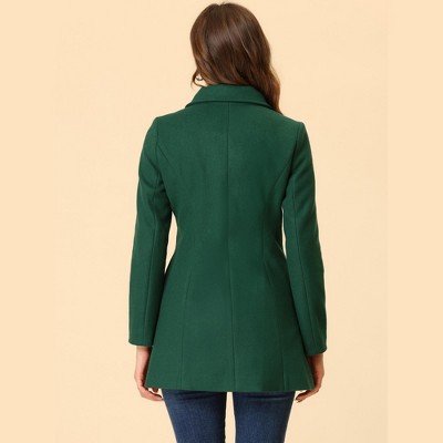 INSPIRE CHIC Women's Peter Pan Collar Double Breasted Long Trench Winter Pea Coat Dark Green Medium — фото 3