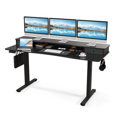 Tangkula 63" x 24" Standing Desk with Drawers Electric Stand-up Desk with Monitor Stand