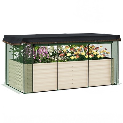 Outsunny Galvanized Raised Garden Bed, Planter Box with Crop Cage and Shade Cloth