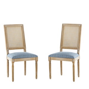 Christopher Knight Home Set of 2 Peyton French Country Fabric Upholstered Wood and Cane Dining Chairs Slate Blue - 1 of 4