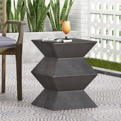VisioGear Patio End Tables, 20 Inch Outdoor End Table, Geometric Pedestal Design Table for Balcony Porch Pool, Brown, 15.5"*15.5"*20"