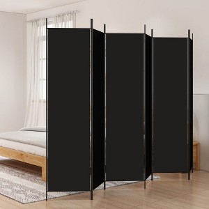 vidaXL Modern Room Divider with 6 Panels, 118.1"x78.7", Easy Assembly, Polyester Fabric and Iron Material, Foldable, Multi-purpose - Black - 1 of 4