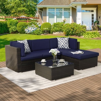 Sonkuki 5 Pieces Patio Conversation Set with Ottoman Sectional Sofa Set