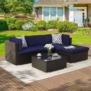 Sonkuki 5 Pieces Patio Conversation Set with Ottoman Sectional Sofa Set - 1 of 4
