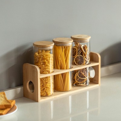 Basicwise 3 Pcs 30oz Glass Jars with Bamboo Shelf for Storing Coffee, Sugar, and Grains, Airtight Canisters for Nuts, Pasta.Ideal for Kitchen & Pantry — фото 5