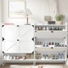 DOMETOUR White Narrow Farmhouse Shoe Cabinet with 2 Flip Drawers, Open Storage, Metal Corner Decoration Legs, Freestanding Organizer for Entryway - 3 of 4