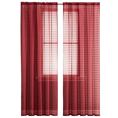 Kate Aurora 2 Piece Rod Pocket Plaid Sheer Voile Window Curtain Panels - 84 in. Long