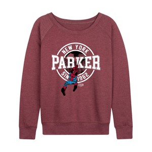 Women's - Marvel - Spider-man Peter Parker Lightweight French Terry Wide Neck Long Sleeve Shirt - 1 of 4