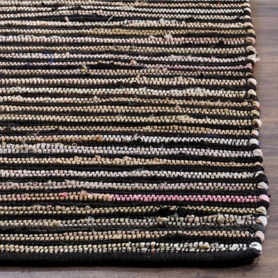 Hand-Woven Black and Multicolor Striped Cotton Area Rug, 2'6" x 4'