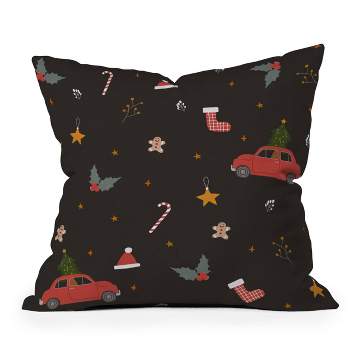 16"x16" Hello Twigs 'Ho Ho Ho Happy Holiday' Square Throw Pillow Maroon - Deny Designs