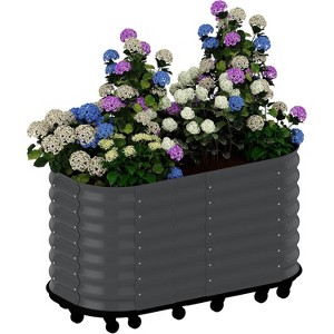Portable Raised Garden Bed with Water Reservoir, Rolling Steel Planter Box with Wave Sides & Lockable Wheels, Indoor/Outdoor Planter - 1 of 4