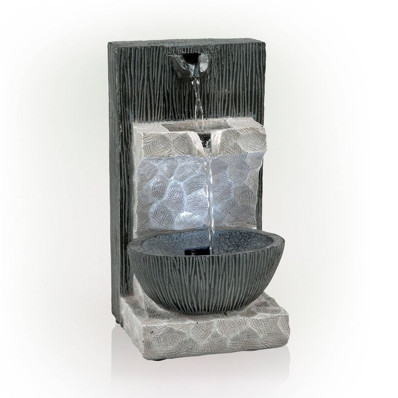 14&#34; Modern Cascading Resin Tabletop Fountain with LED Lights Gray - Alpine Corporation, 6 of 9