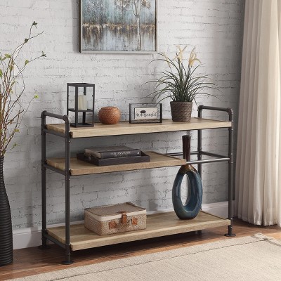 INFURNIC Decorative Bookshelf Industrial Oak and Sandy Black Finish Bookcase with Metal Frame, Brown, 16"*48"*32"