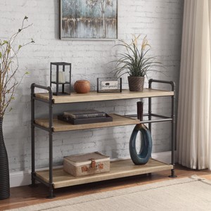 INFURNIC Decorative Bookshelf Industrial Oak and Sandy Black Finish Bookcase with Metal Frame, Brown, 16"*48"*32" - 1 of 4